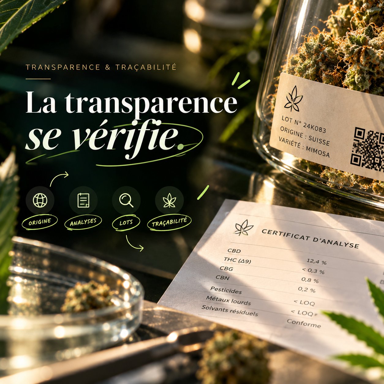 La transparence se vérifie : lot, origine, variété et certificat d'analyse